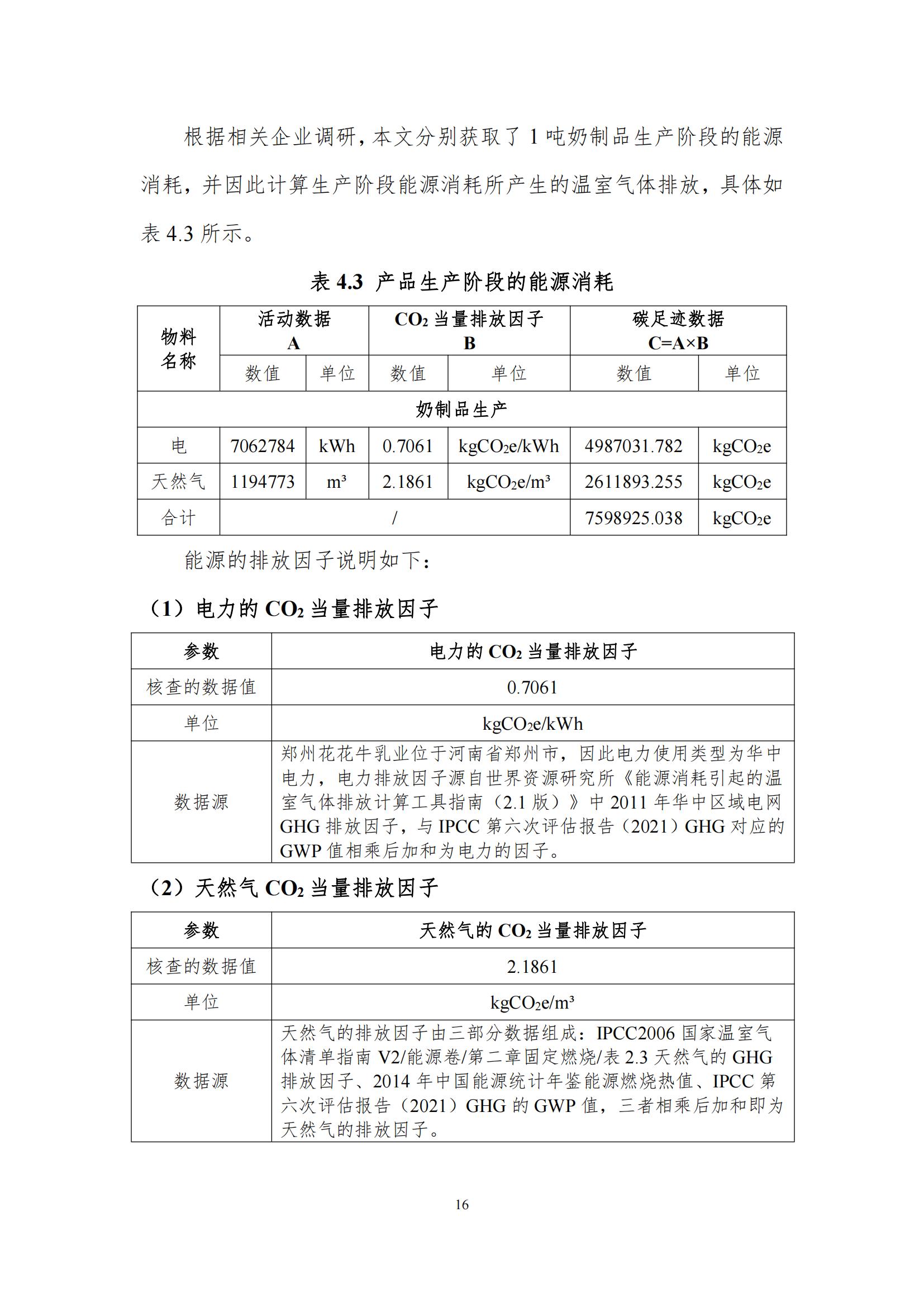 《鄭州花花牛乳制品有限公司產(chǎn)品碳足跡報(bào)告》公示